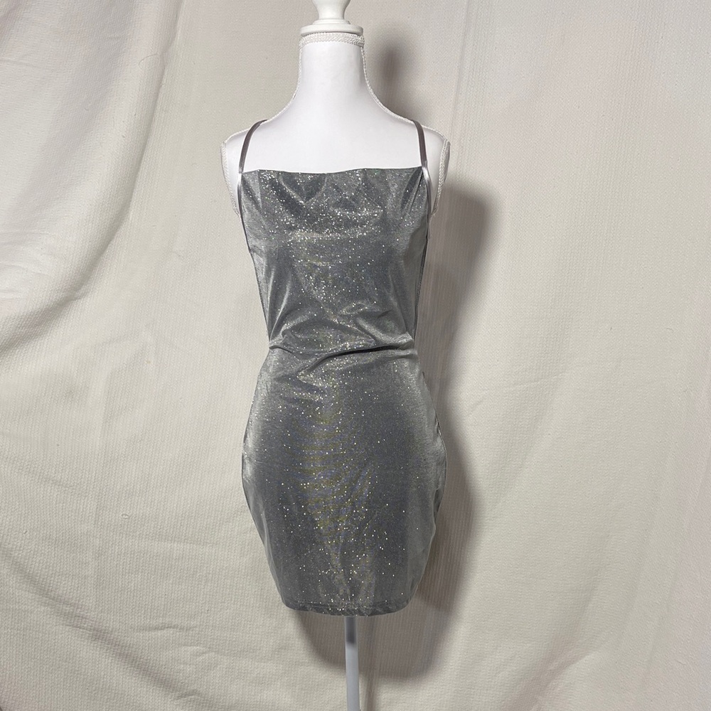 Elegant Silver Glitter Mini Dress